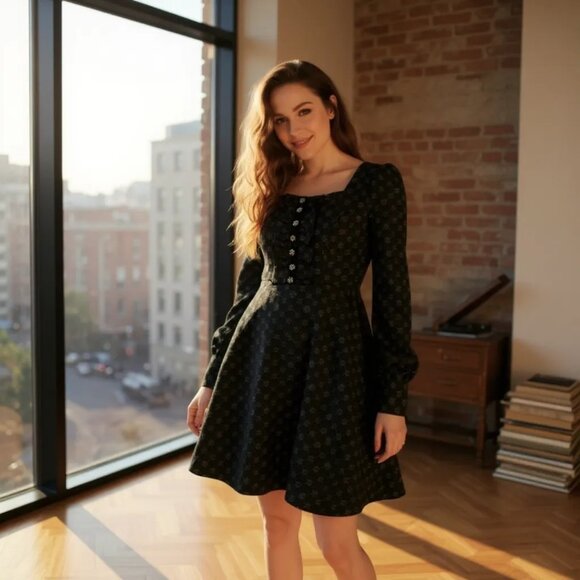 Warning Series Embroidered Black Mini Dress by Punk Rave – Gothic Edition XS - Picture 5 of 12